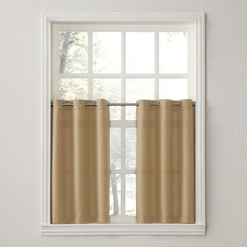 No. 918 Montego Casual Textured Semi-Sheer Grommet Kitchen Curtain Tier Pair, 56" x 24", Taupe - Image 5